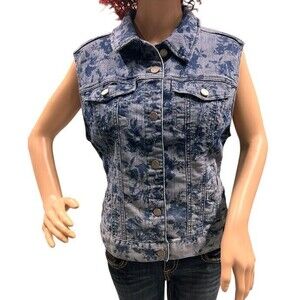 Liverpool Jeans Blue Floral Stretch Denim Cowgirl Western Button Up Vest Large